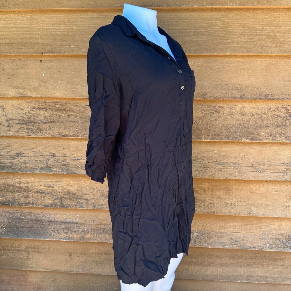 Faded Glory Long Black Sleeve Button Up Knee Length T-Shirt Dress SIze M - Picture 5 of 8